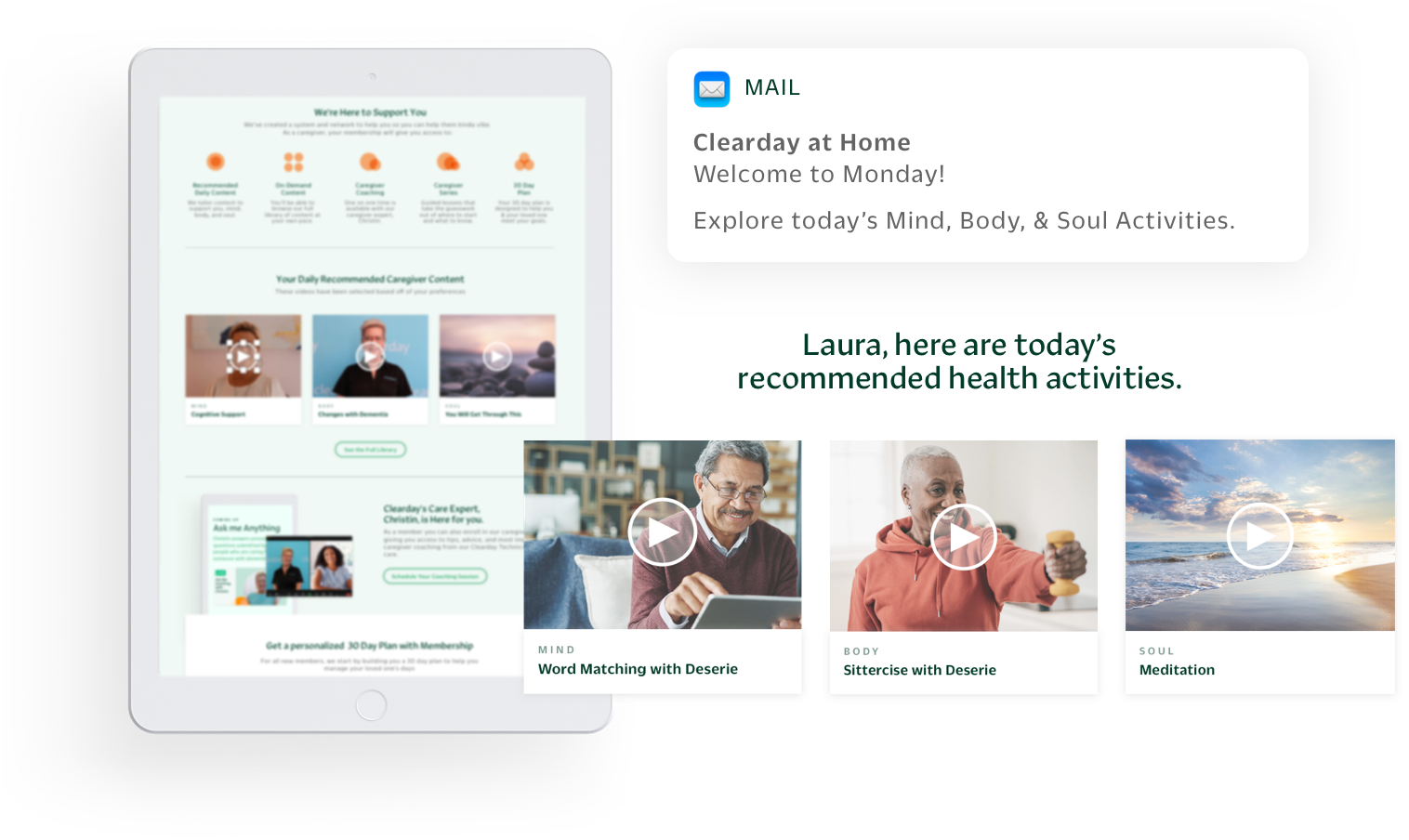 Tablet showing Clearday's range of Daily Activities